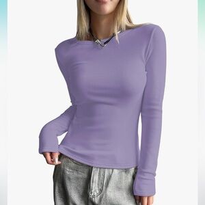 BeadChica Women's Long Sleeve Shirts Crew Neck Slim Fit Basic Tops New Size XL